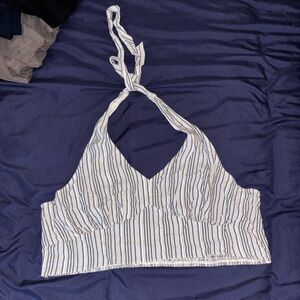 American Eagle Outfitters Blue and White Striped Halter Crop Top